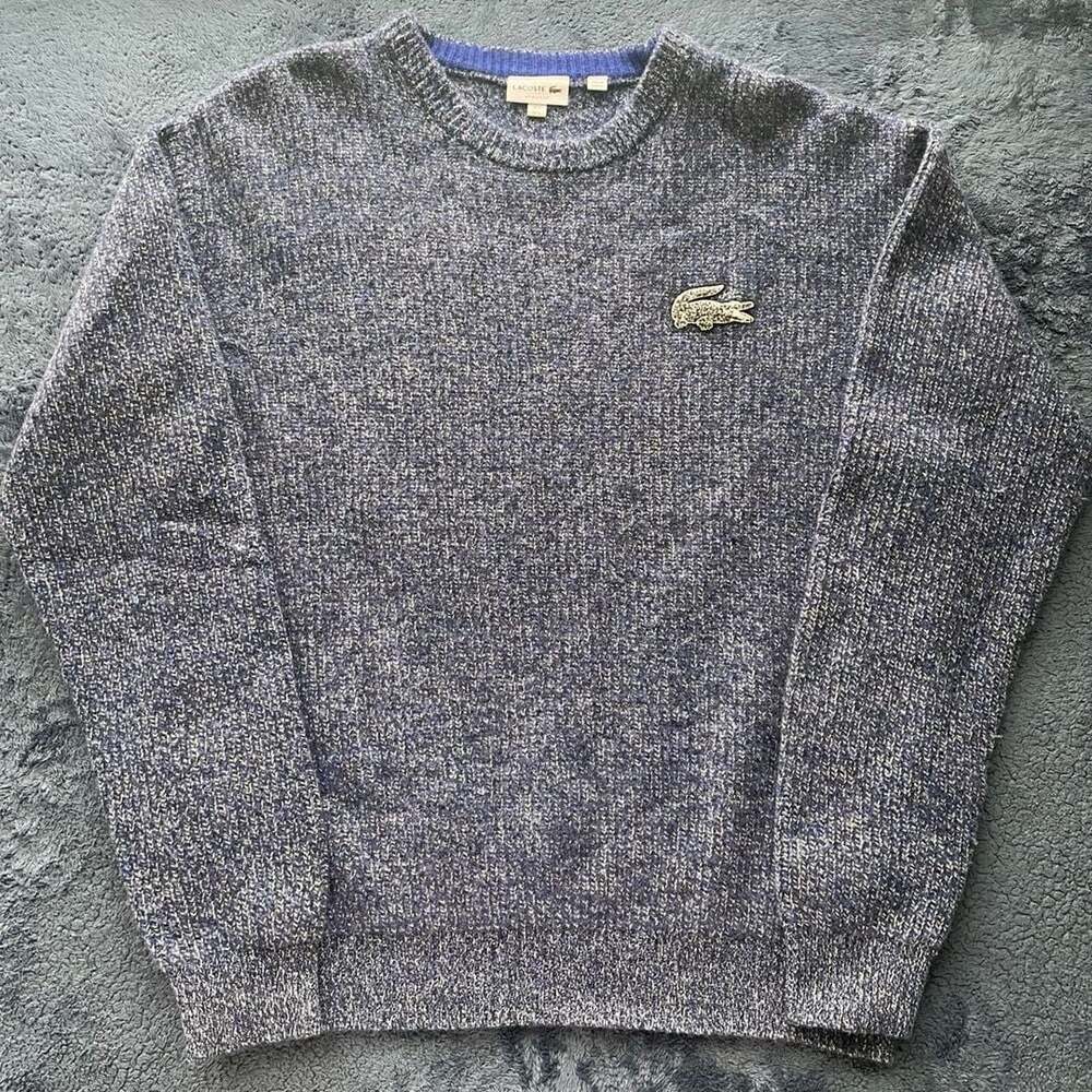 Lacoste Relaxed Fit Blue Wool Crew Neck Knit Sweater Size FR 5 US L